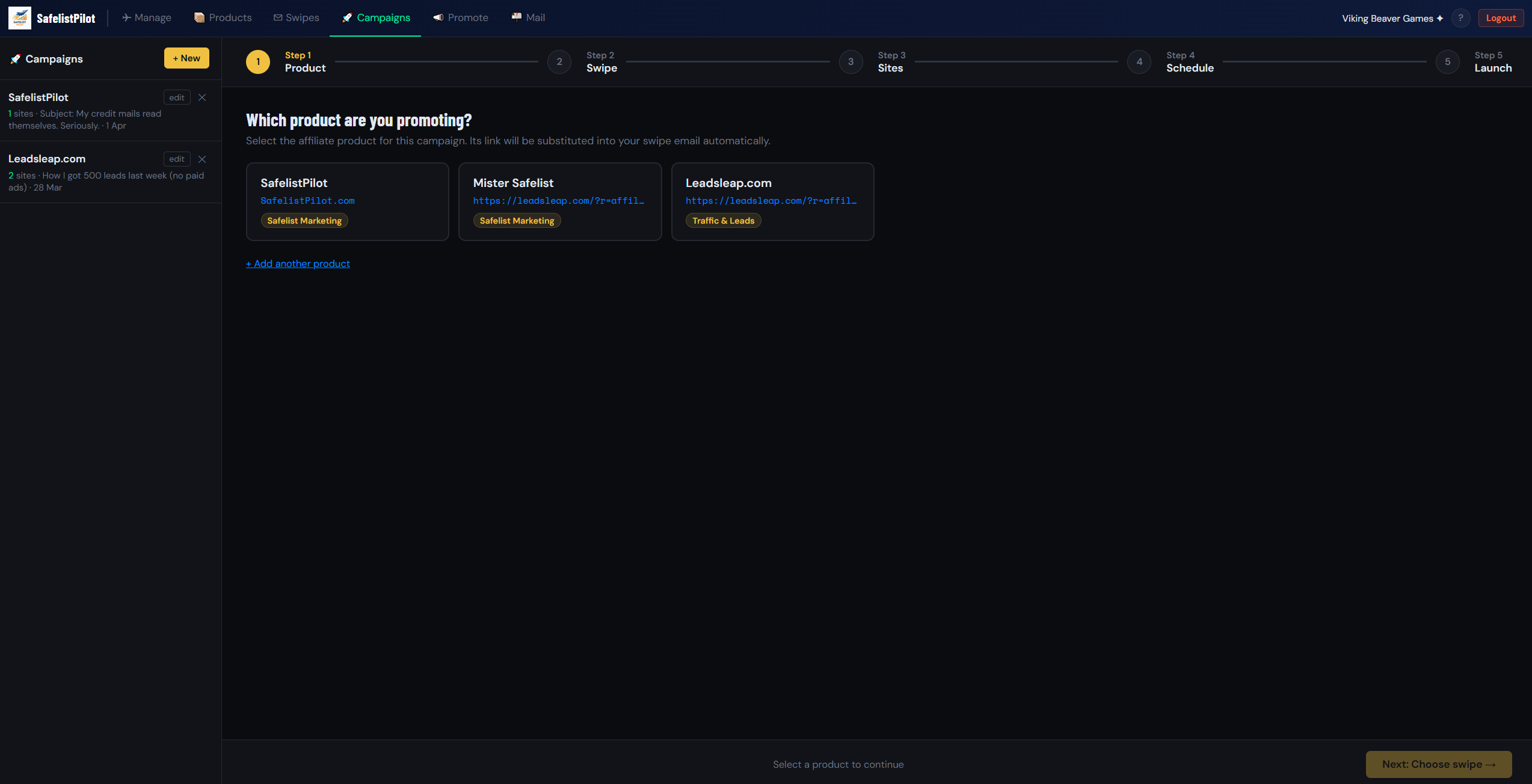 Campaigns tab screenshot