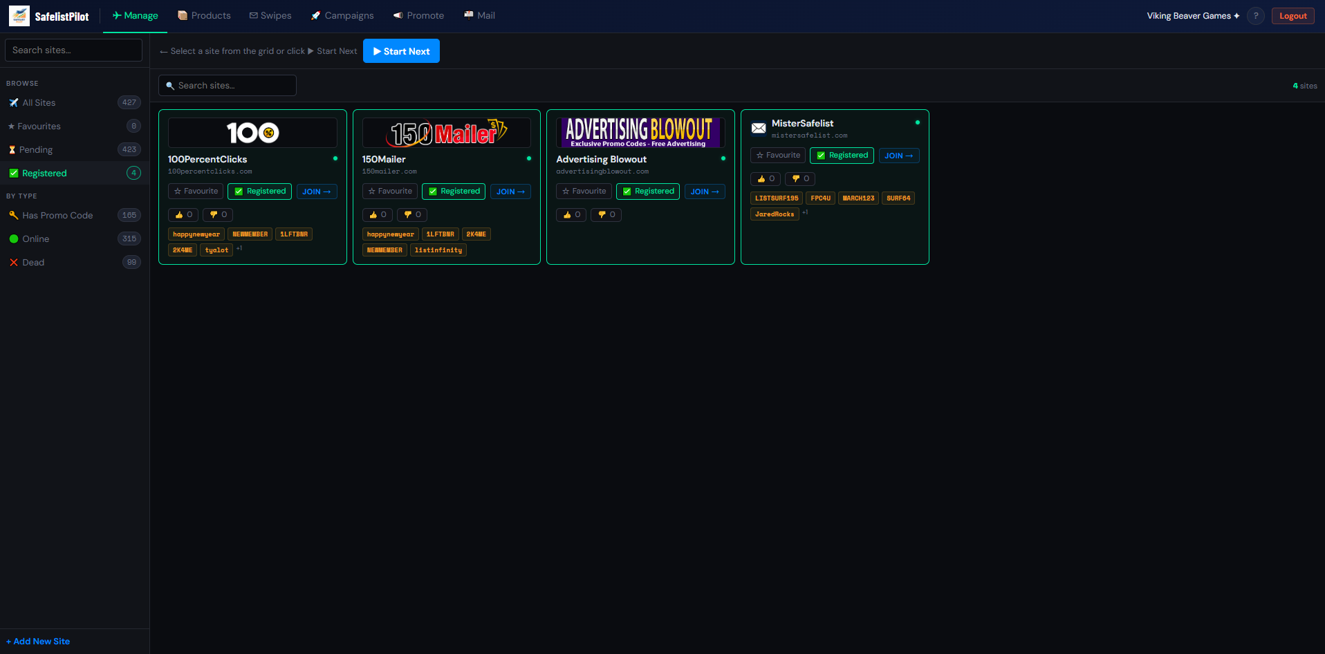 Manage tab screenshot
