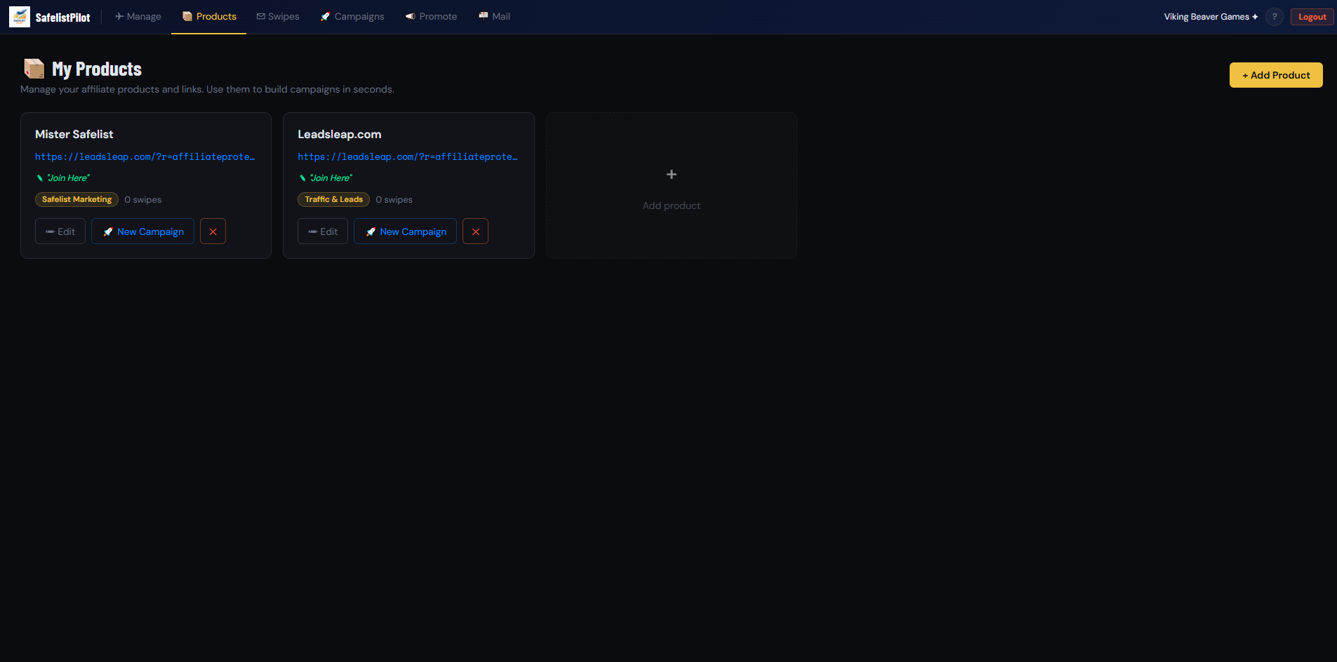 Products tab screenshot